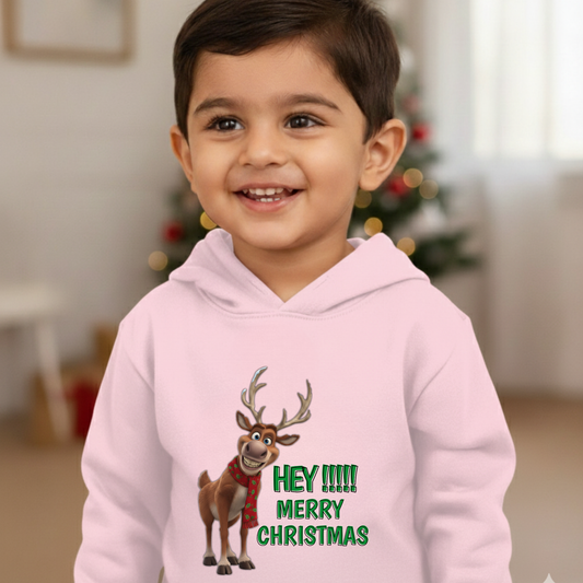 Hey!!! Merry Christmas | Reindeer Design - Unisex Kids Hoodie