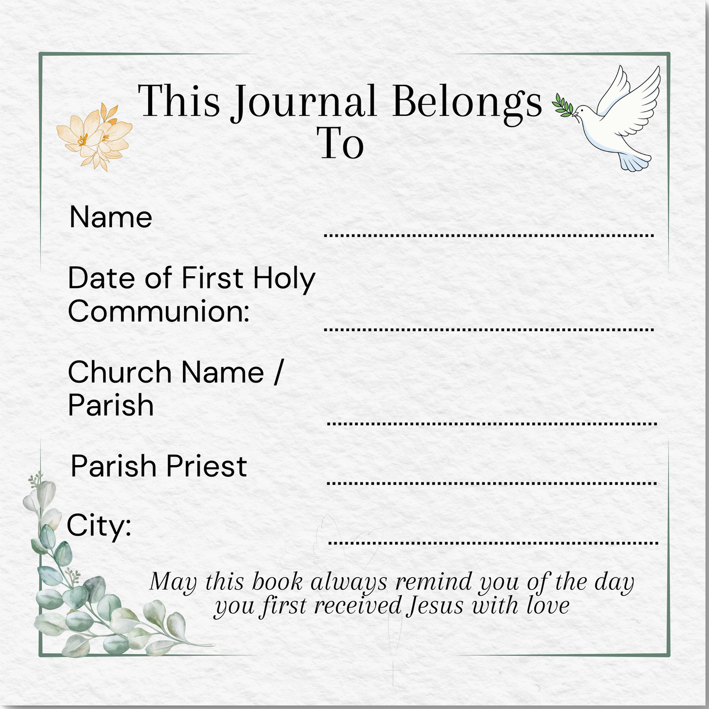 First Holy Communion Journal – Softcover Keepsake (8 x 8”, 30 Pages)
