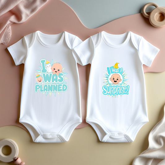 Adorable Twin T-Shirts – 'I Was Planned' & 'I Was a Surprise!' Set