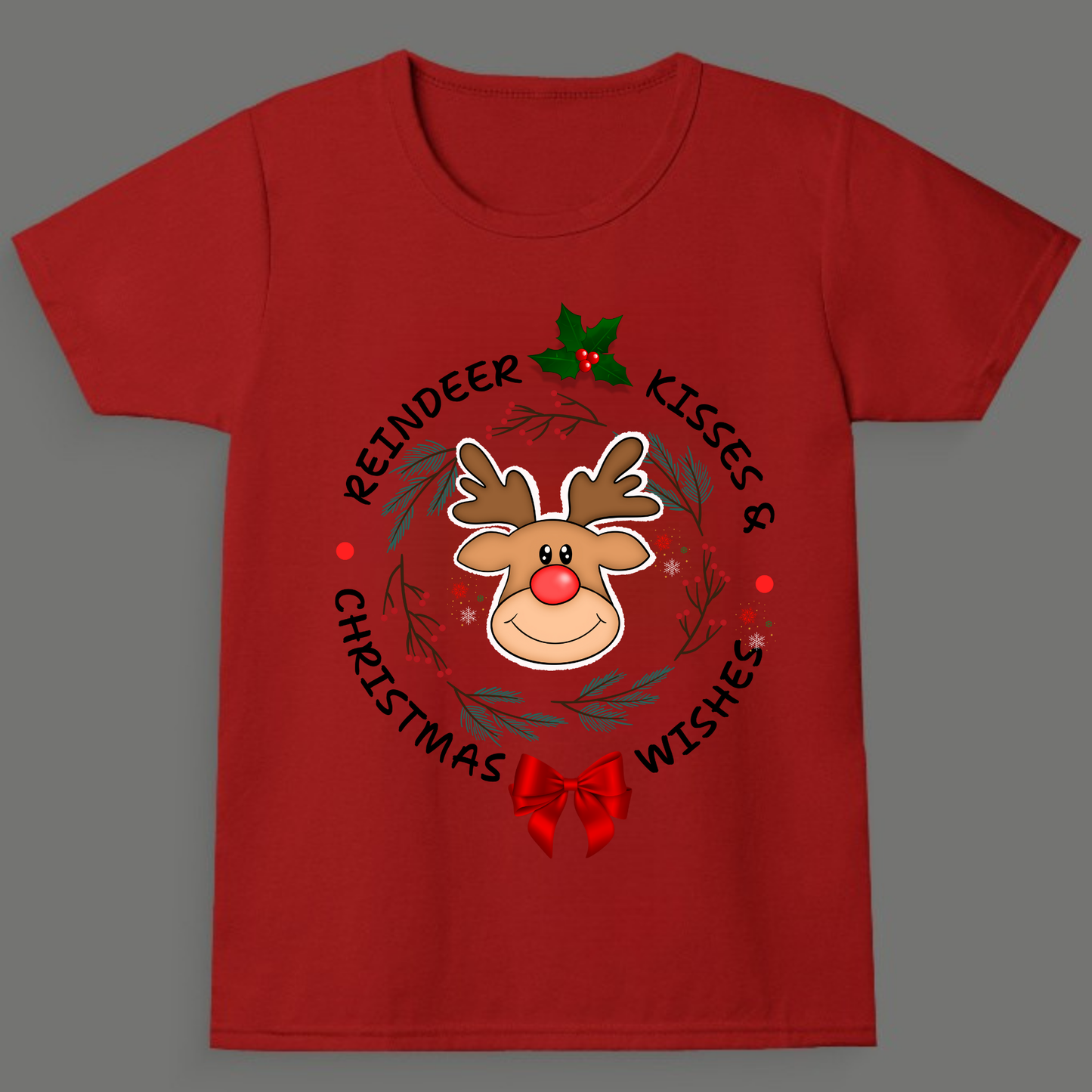 Reindeer Kisses & Christmas Wishes - Unisex Crew Neck T-Shirt