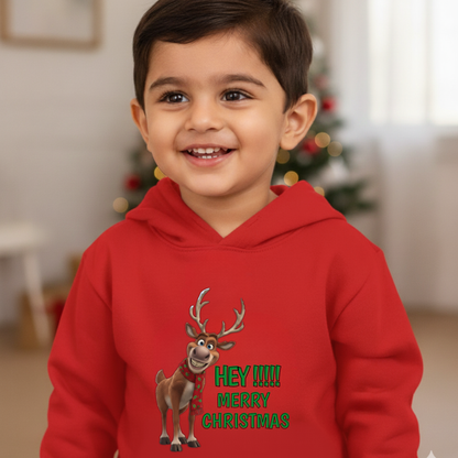 Hey!!! Merry Christmas | Reindeer Design  - Unisex Kids Hoodie