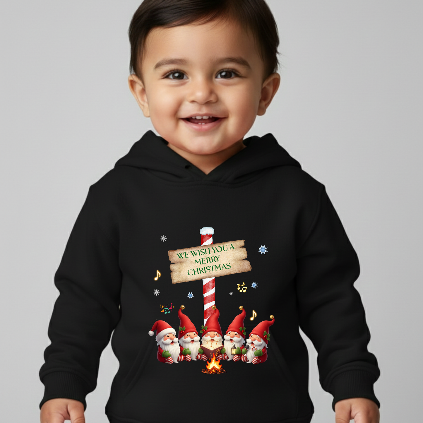 Gnomes Design “We Wish You a Merry Christmas- Unisex Kids Hoodie