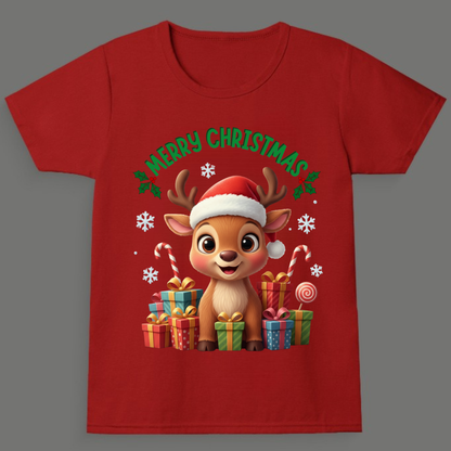 Merry Christmas (Reindeer Design) - Unisex Crew Neck T-Shirt