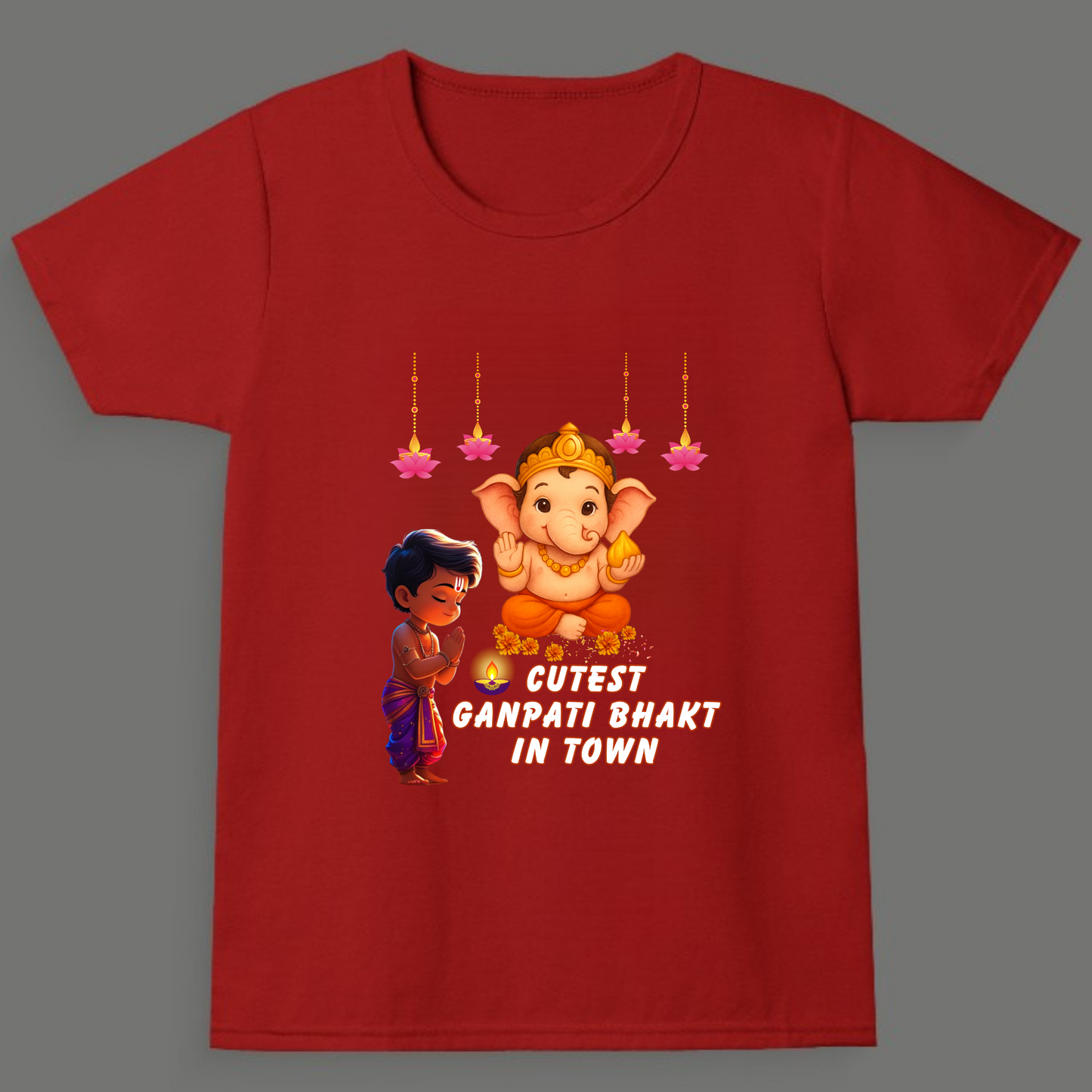 Cutest Ganpati Bhakt in Town | Boys Crew Neck T-Shirt