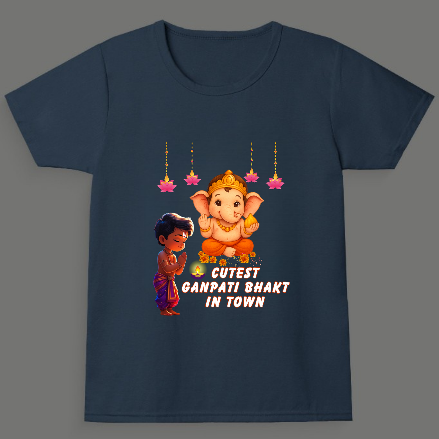 Cutest Ganpati Bhakt in Town | Boys Crew Neck T-Shirt