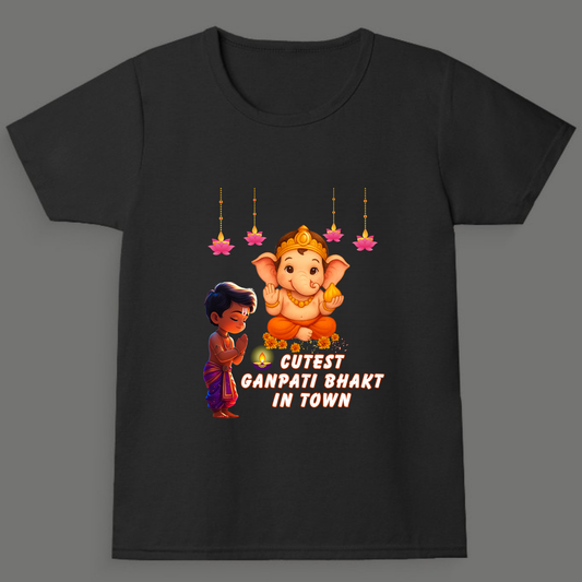 Cutest Ganpati Bhakt in Town | Boys Crew Neck T-Shirt