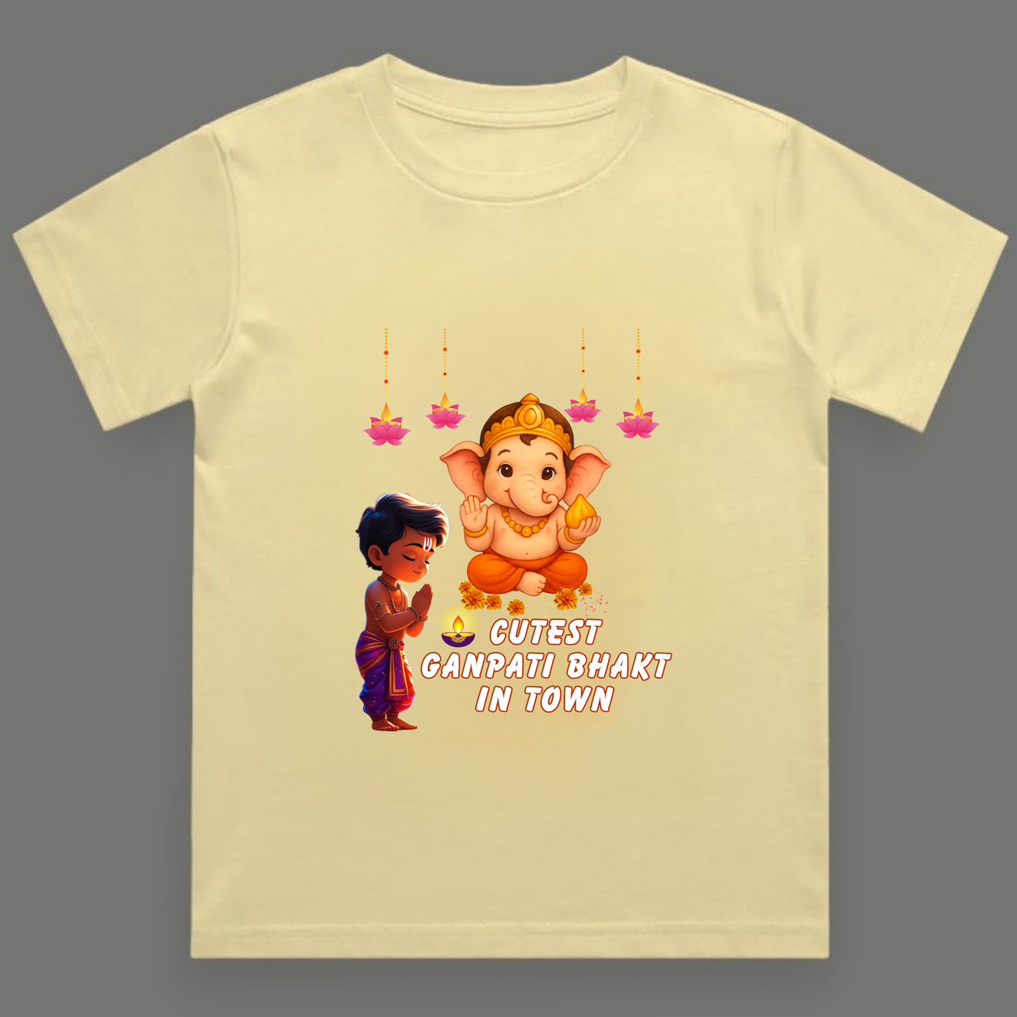 Cutest Ganpati Bhakt in Town | Boys Crew Neck T-Shirt