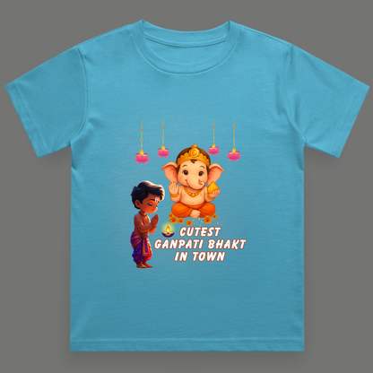Cutest Ganpati Bhakt in Town | Boys Crew Neck T-Shirt