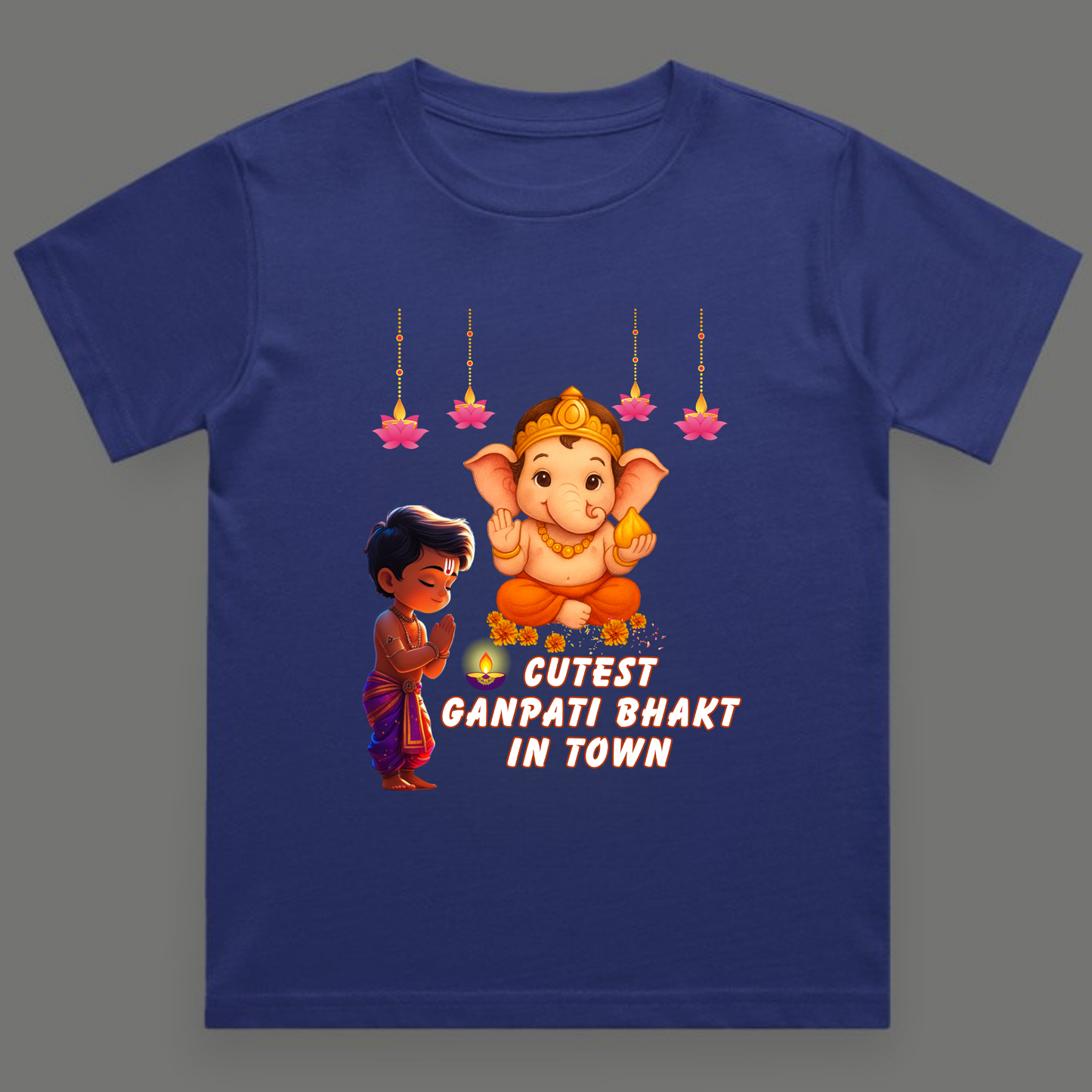 Cutest Ganpati Bhakt in Town | Boys Crew Neck T-Shirt