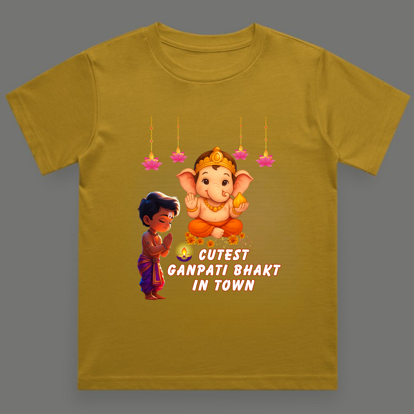 Cutest Ganpati Bhakt in Town | Boys Crew Neck T-Shirt