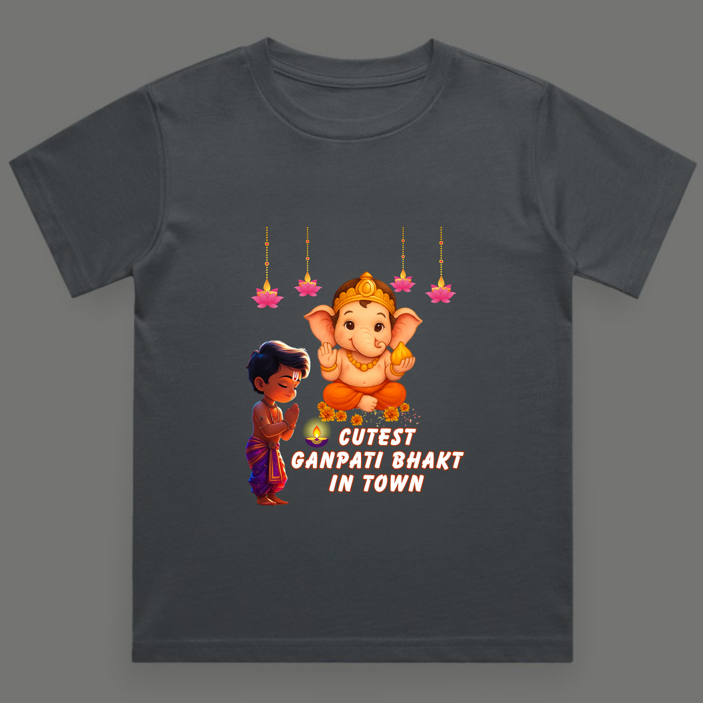 Cutest Ganpati Bhakt in Town | Boys Crew Neck T-Shirt