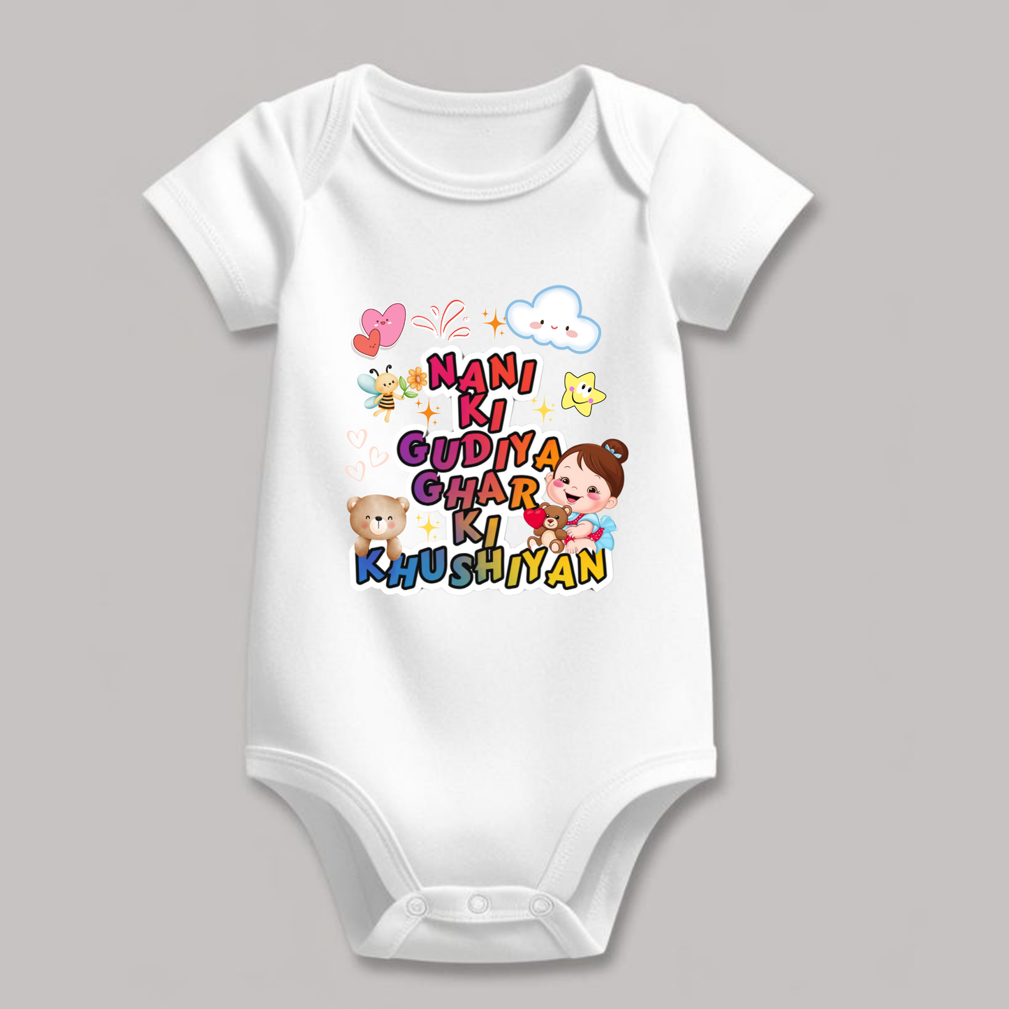 Nani-ThemedBaby Romper – Soft Cotton, Half Sleeve, Round Neck (Unisex)