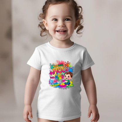 🎨 Holi Special Girls T-shirt – "Meri Pehli Holi " 🌈 | Festive Outfit for Kids