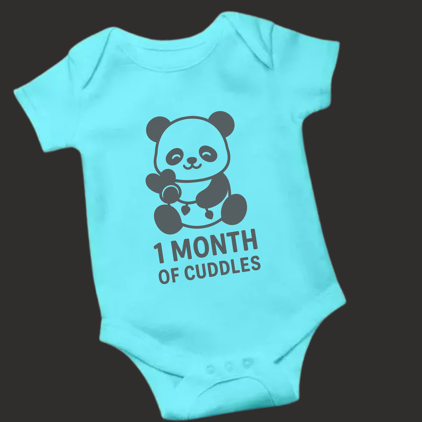 Adorable Panda Heart 1 Month Baby Romper – Unisex | Puff Vinyl Print