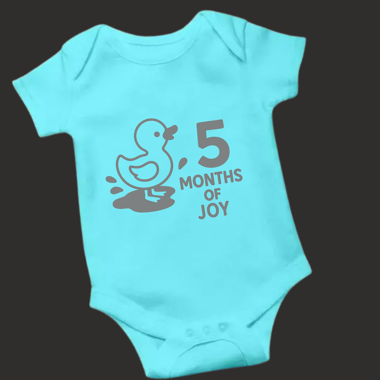 5 Months of Joy Baby Romper | Duck Puff Print Design | Unisex Milestone Outfit