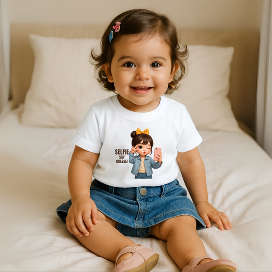 Selfie Say Cheese – Cute Chibi Girl T-Shirt for Toddlers