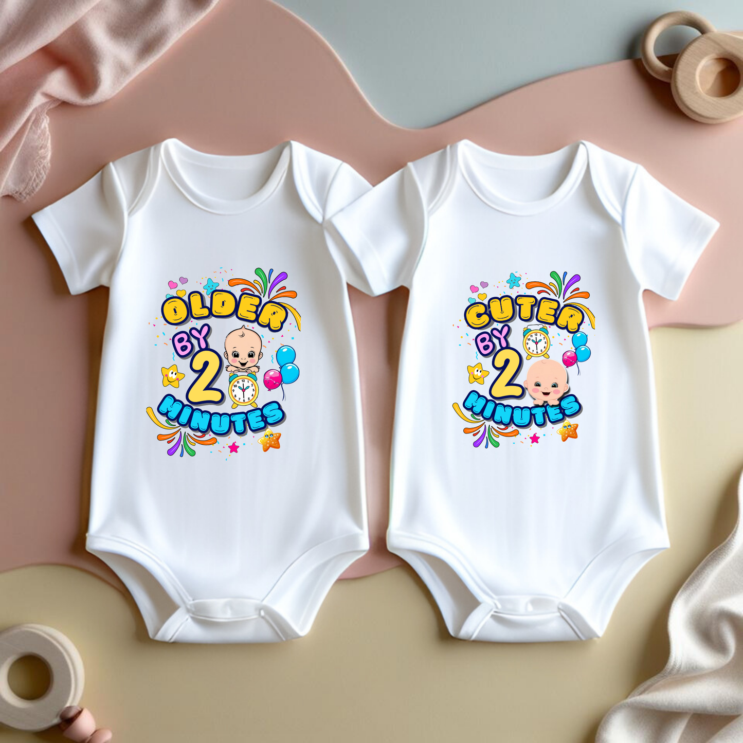 Older by 2 Minutes" & "Cuter by 2 Minutes" Matching Set